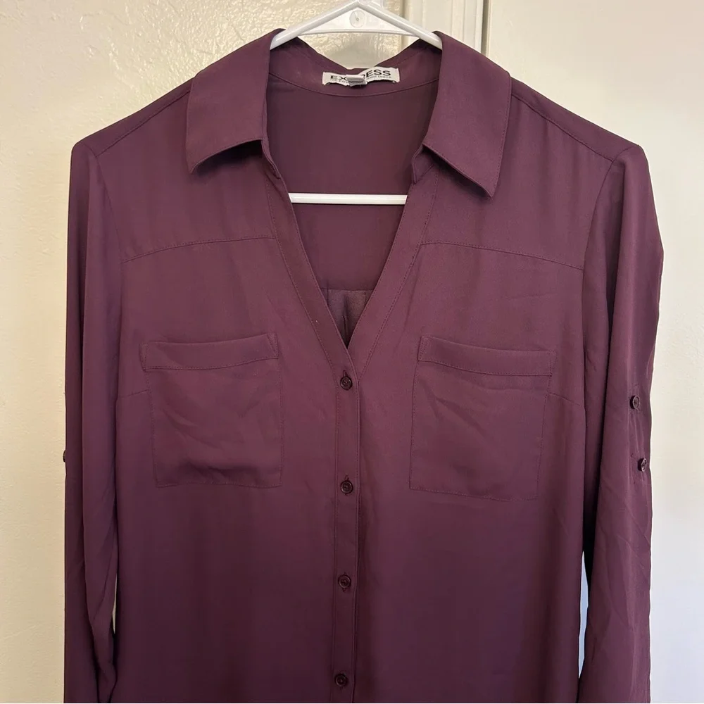 Express Burgundy The Portofino Shirt Dress Workwear Office Size Small Buttons - Picture 2 of 8